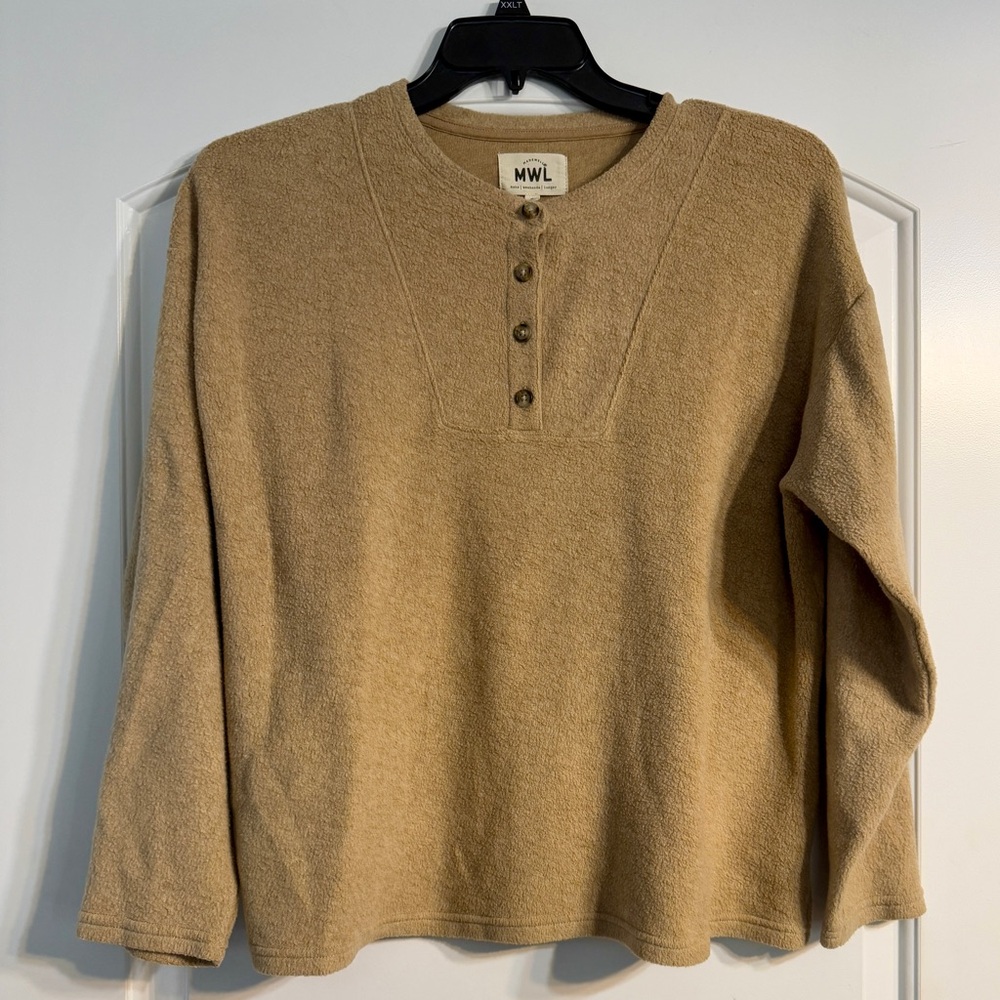 Madewell MWL Henley Sweatshirt‎ Womens Medium Tan Excellent Boucle Relaxed Fit